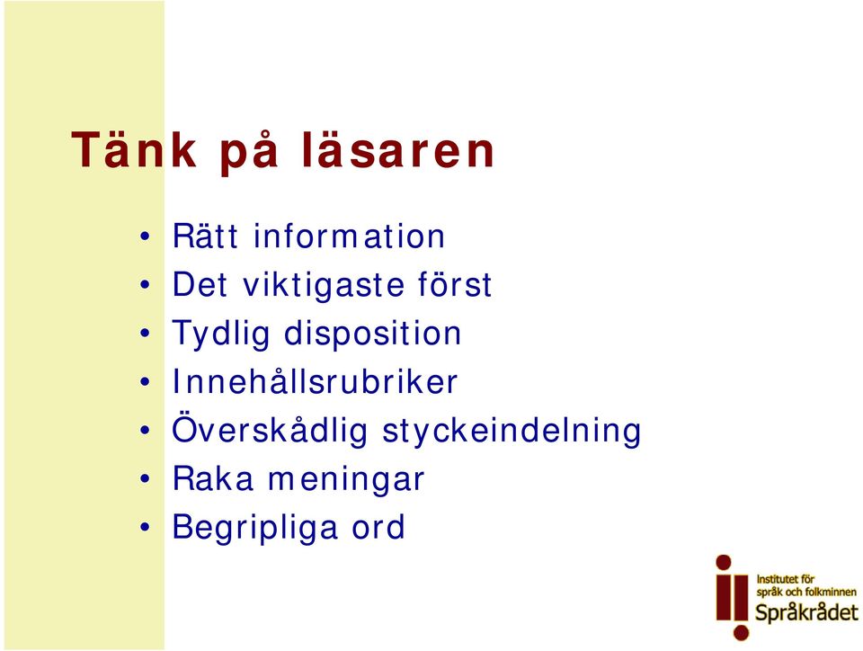 Innehållsrubriker Överskådlig