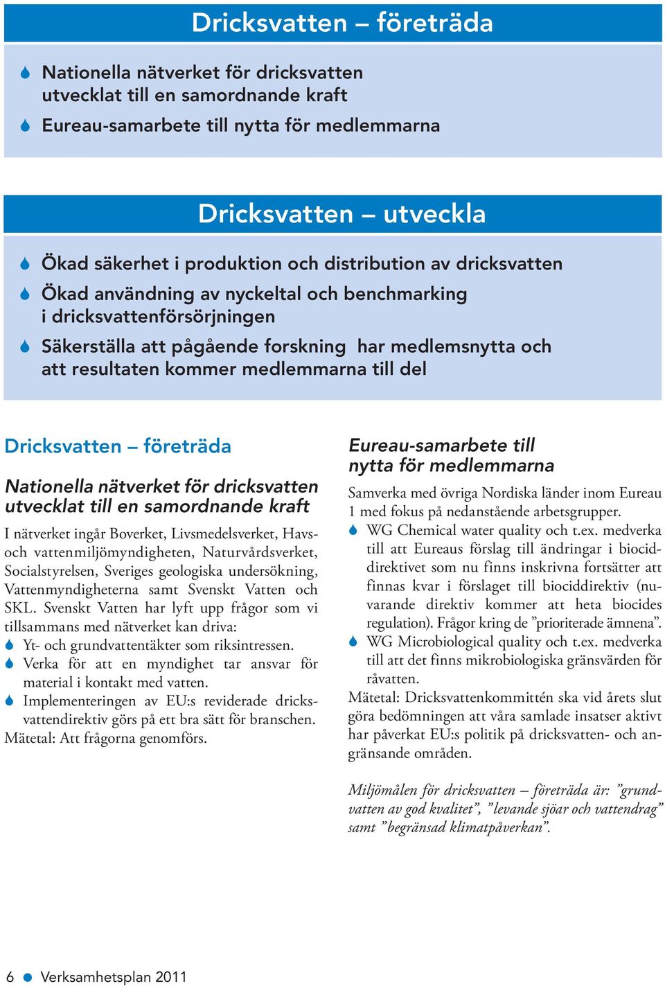 till del Dricksvatten företräda Nationella nätverket för dricksvatten utvecklat till en samordnande kraft I nätverket ingår Boverket, Livsmedelsverket, Havsoch vattenmiljömyndigheten,