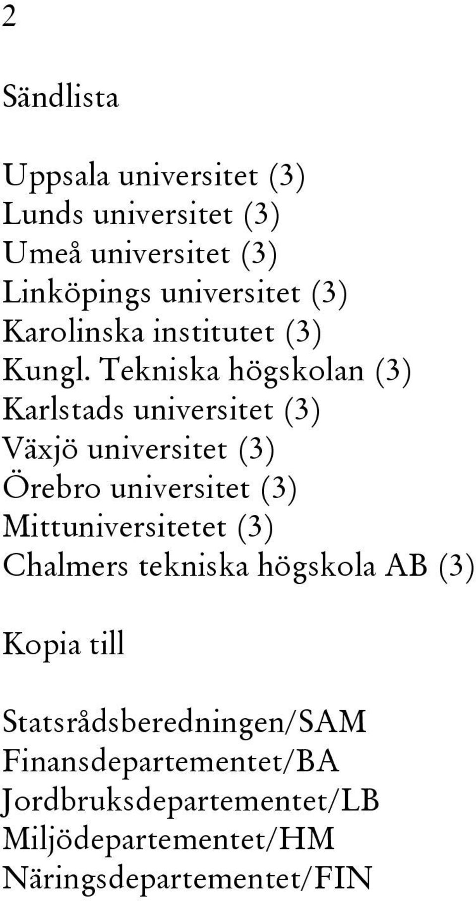 Tekniska högskolan (3) Karlstads universitet (3) Växjö universitet (3) Örebro universitet (3)