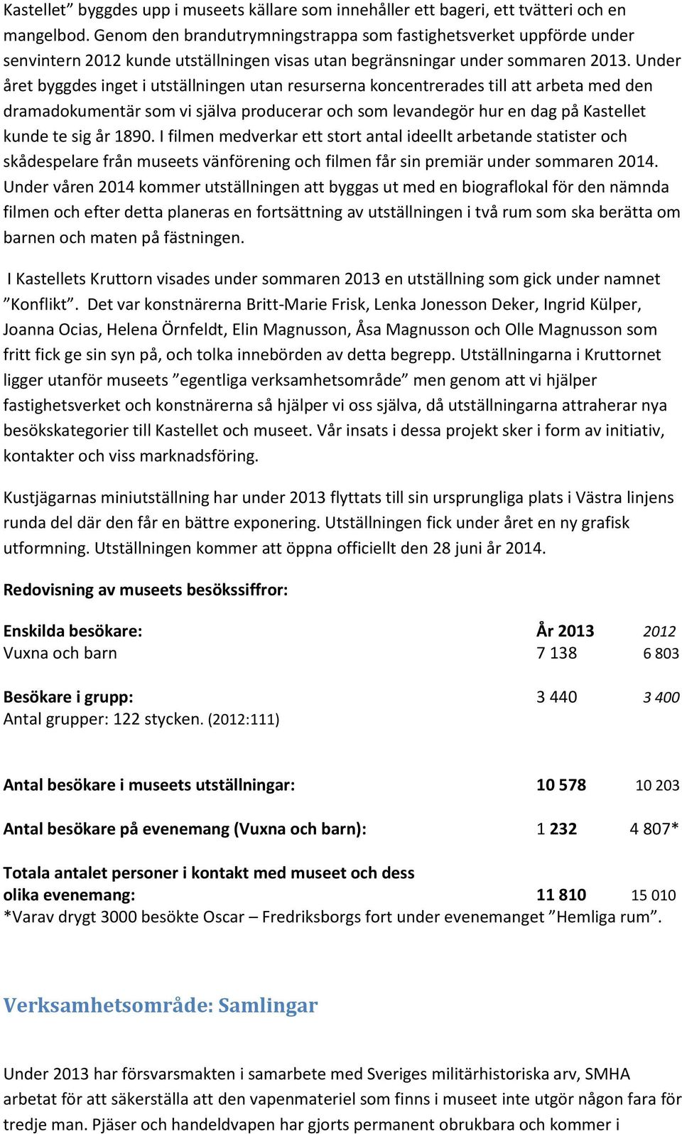 Under året byggdes inget i utställningen utan resurserna koncentrerades till att arbeta med den dramadokumentär som vi själva producerar och som levandegör hur en dag på Kastellet kunde te sig år