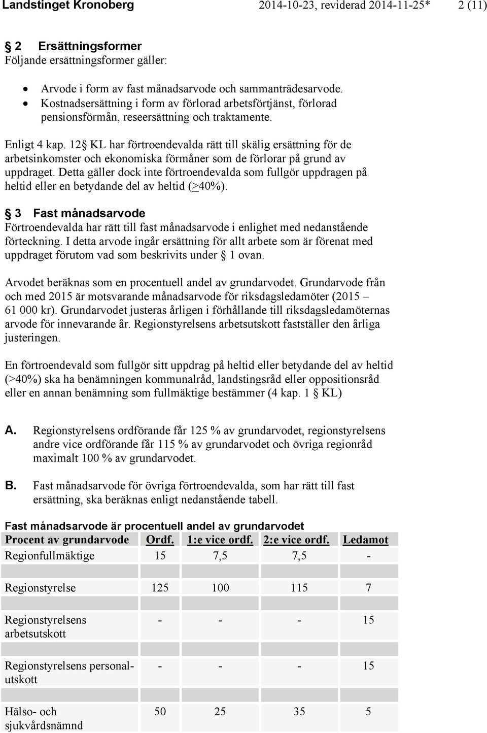 12 KL har förtroendevalda rätt till skälig ersättning för de arbetsinkomster och ekonomiska förmåner som de förlorar på grund av uppdraget.