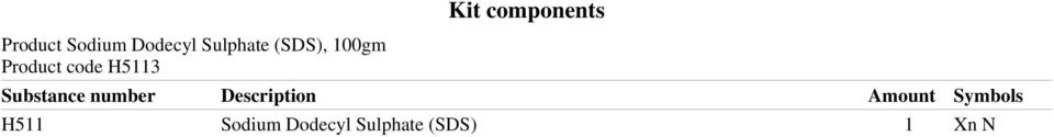 Substance number Description Amount