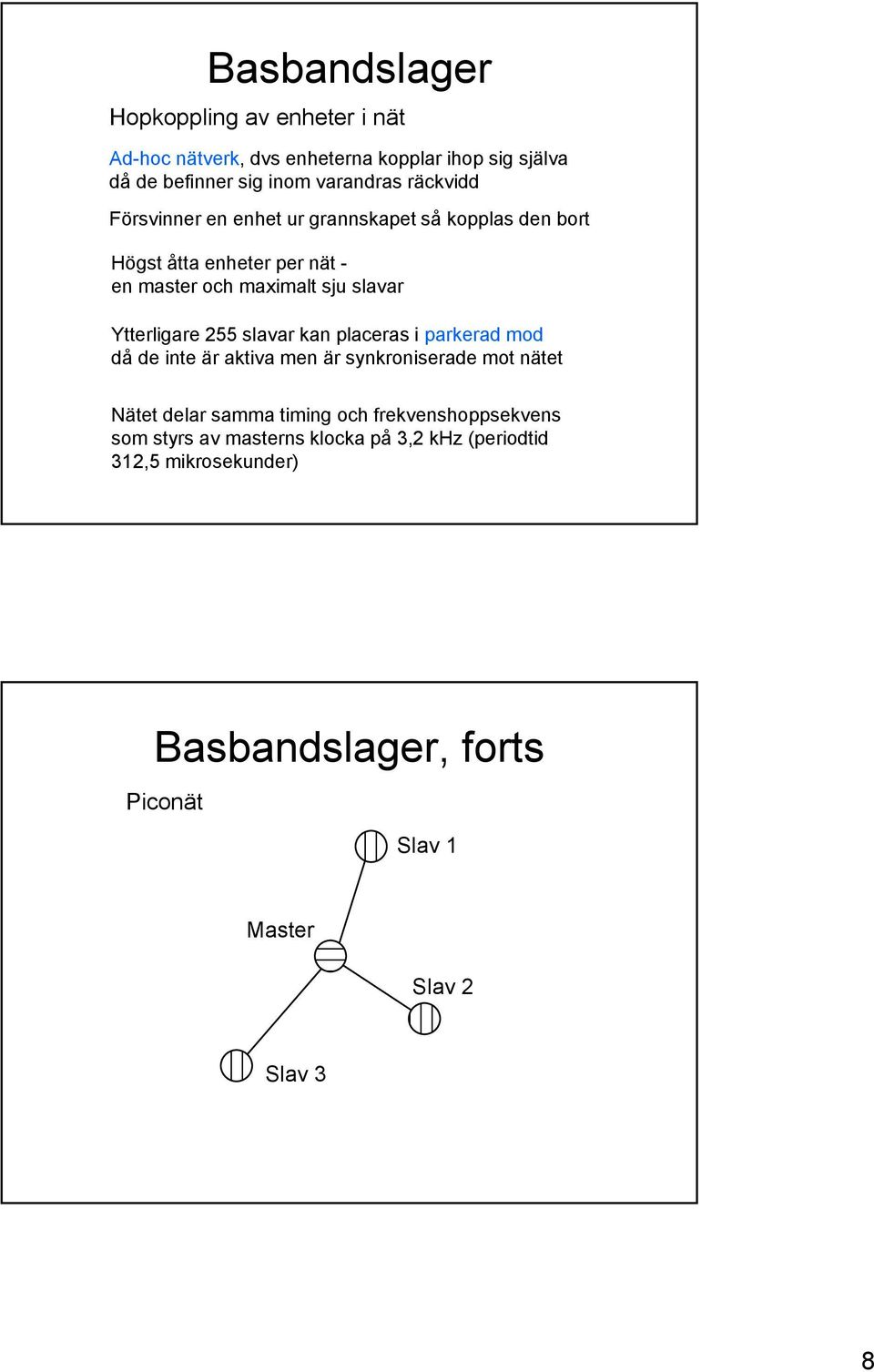 Ytterligare 255 slavar kan placeras i parkerad mod då de inte är aktiva men är synkroniserade mot nätet Nätet delar samma timing och