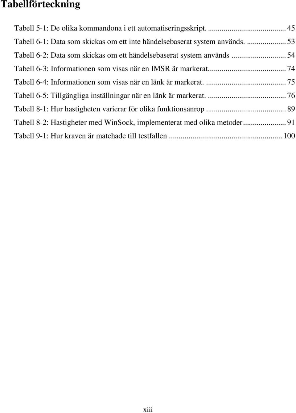 ... 74 Tabell 6-4: Informationen som visas när en länk är markerat.... 75 Tabell 6-5: Tillgängliga inställningar när en länk är markerat.