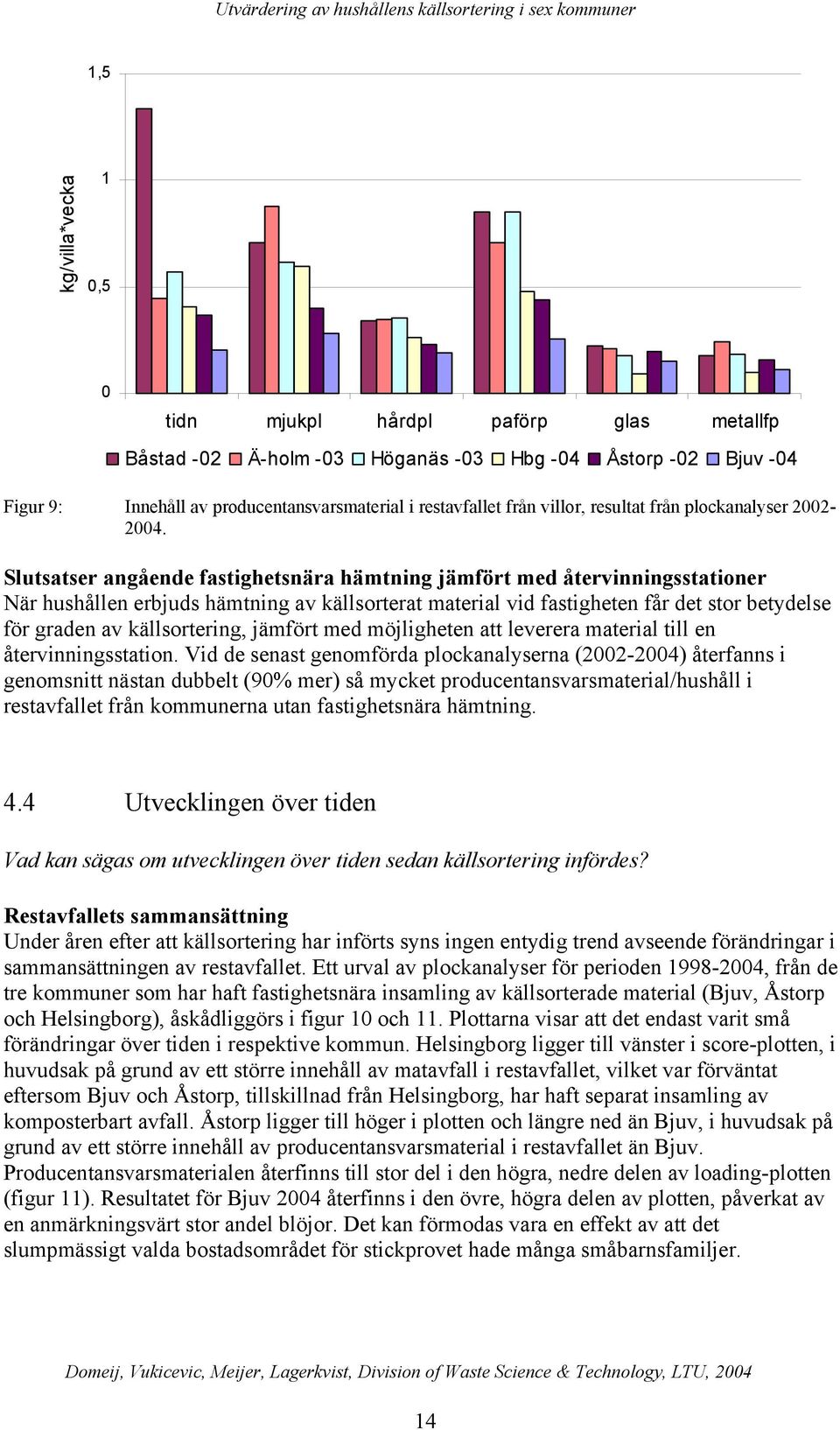 Slutsatser angående fastighetsnära hämtning jämfört med återvinningsstationer När hushållen erbjuds hämtning av källsorterat material vid fastigheten får det stor betydelse för graden av