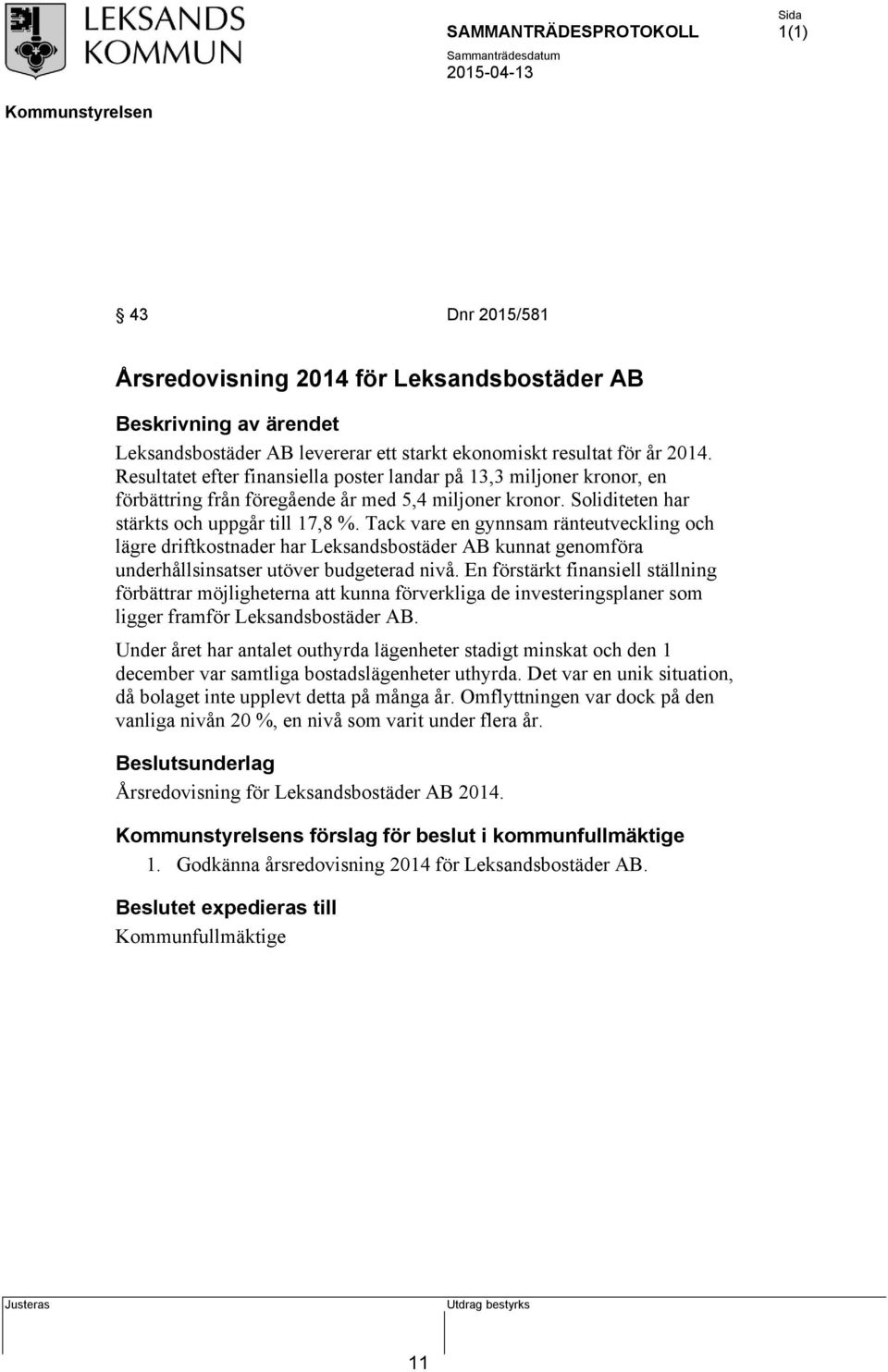 Tack vare en gynnsam ränteutveckling och lägre driftkostnader har Leksandsbostäder AB kunnat genomföra underhållsinsatser utöver budgeterad nivå.