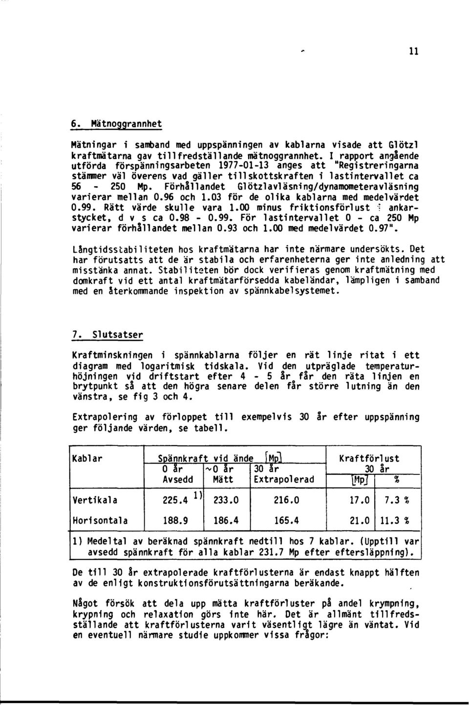 Förhållandet Glötzlavi äsning/dynamometeraviäsning varierar mellan 0.96 och 1.03 för de olika kablarna med medelvärdet 0.99. Rätt värde skulle vara 1.00 minus friktionsförlust?