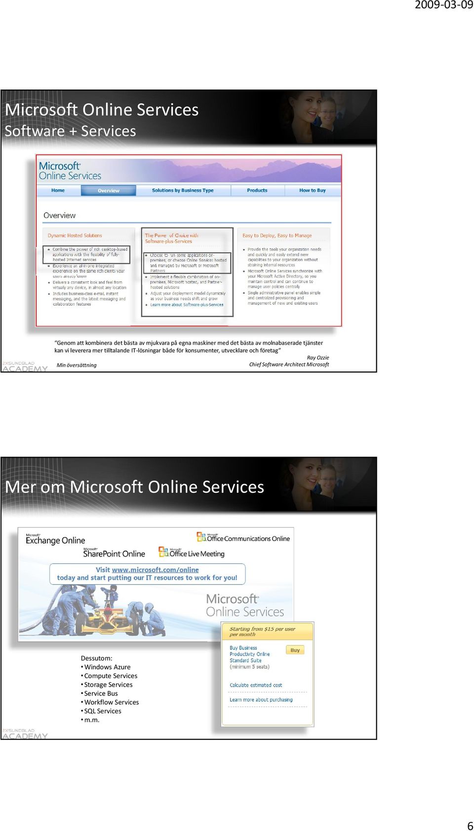 utvecklare och företag Min översättning Ray Ozzie Chief Software Architect Microsoft Mer om Microsoft Online