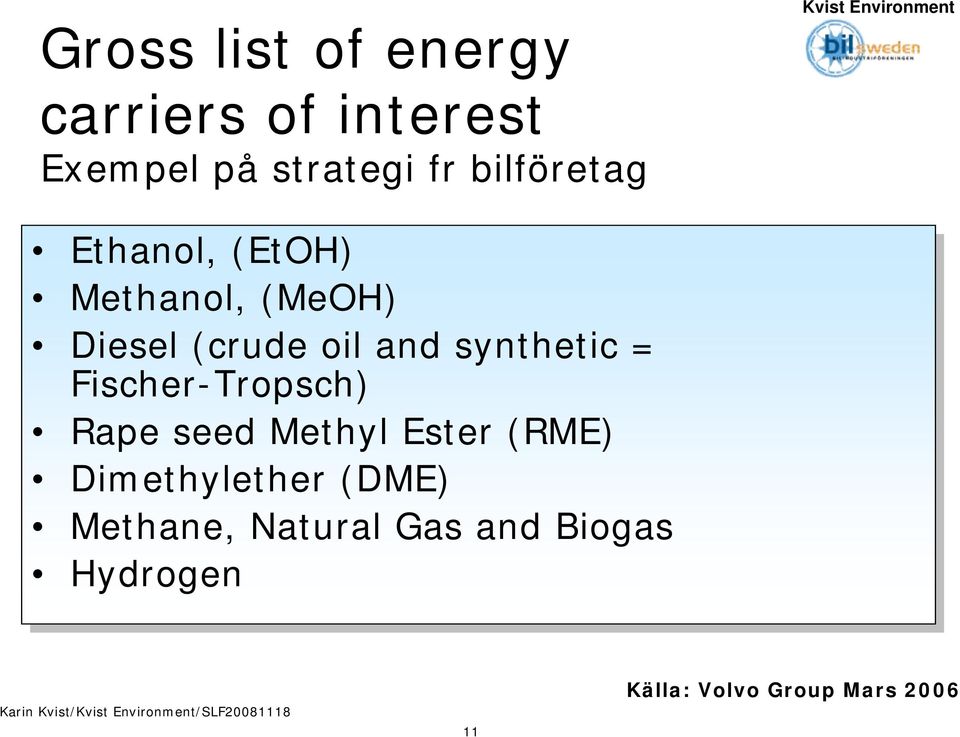 synthetic = Fischer-Tropsch) Rape seed Methyl Ester (RME)