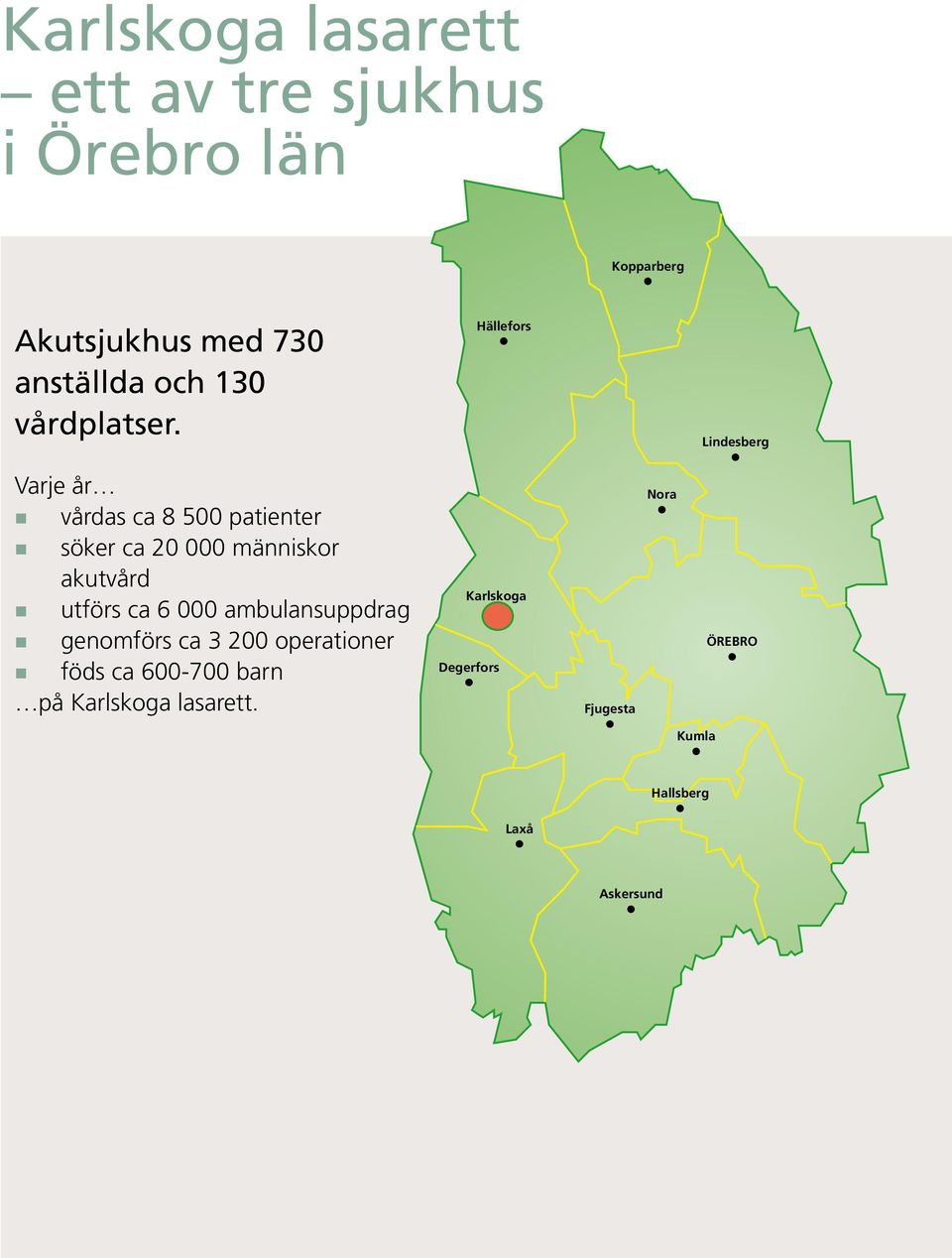 Varje år vårdas ca 8 500 patienter söker ca 20 000 människor akutvård utförs ca 6 000