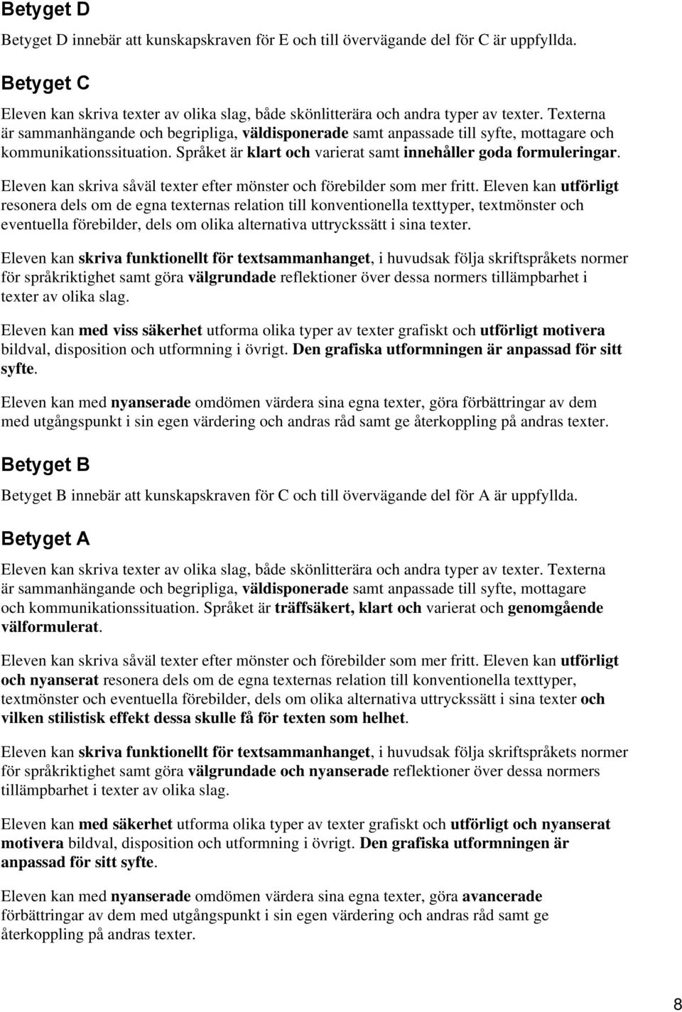 Eleven kan skriva såväl texter efter mönster och förebilder som mer fritt.