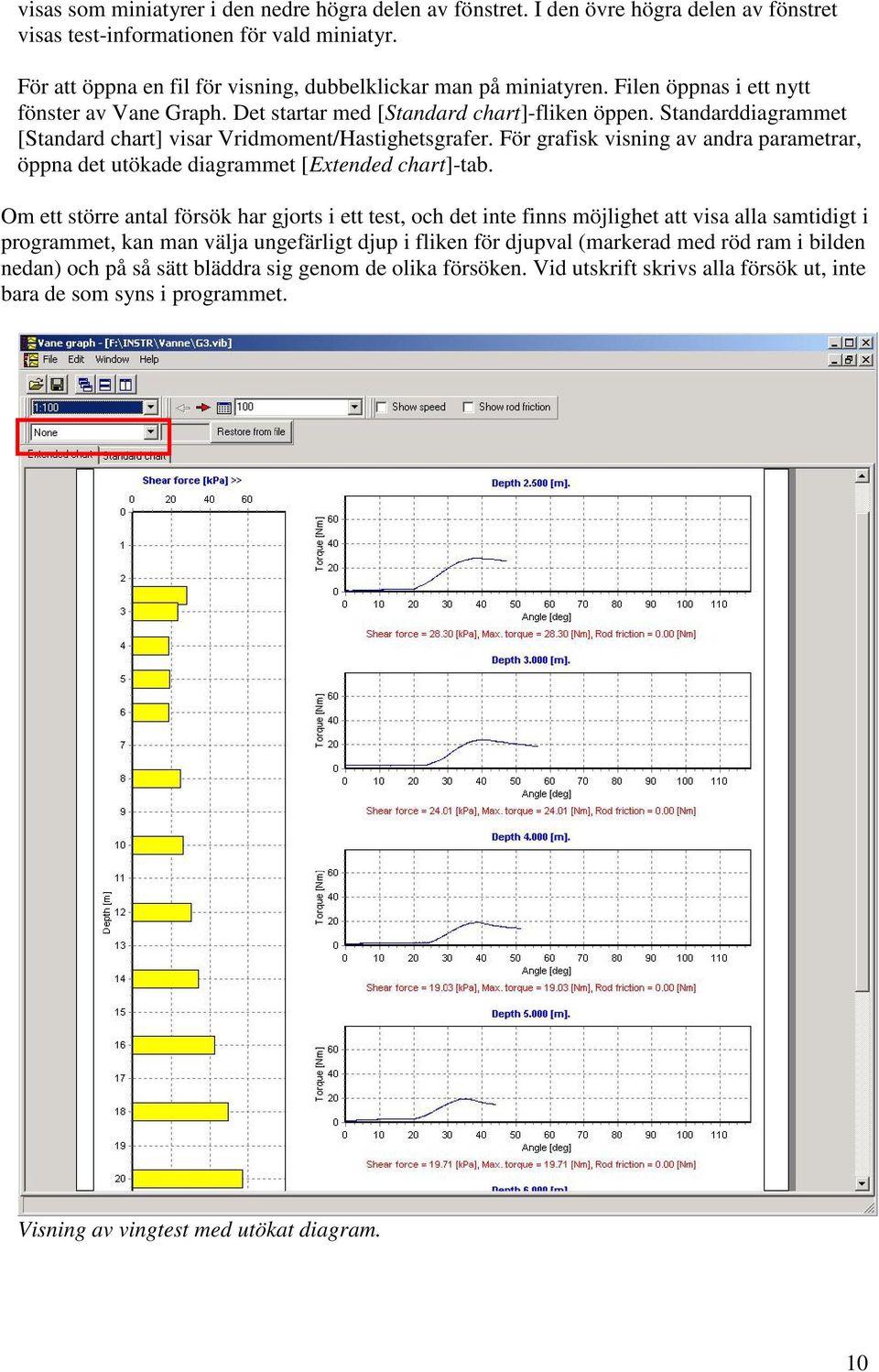 Standarddiagrammet [Standard chart] visar Vridmoment/Hastighetsgrafer. För grafisk visning av andra parametrar, öppna det utökade diagrammet [Extended chart]-tab.