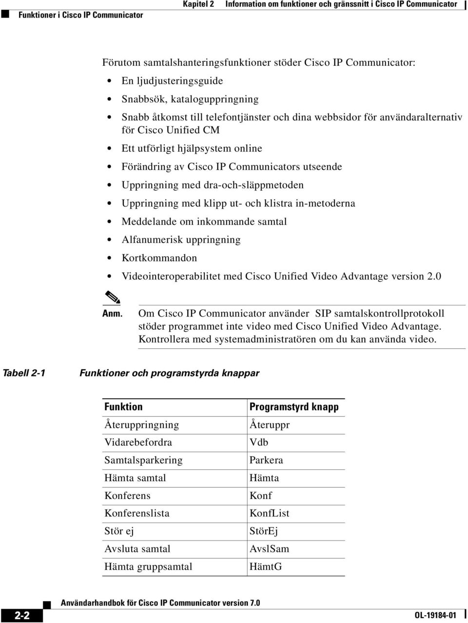 utseende Uppringning med dra-och-släppmetoden Uppringning med klipp ut- och klistra in-metoderna Meddelande om inkommande samtal Alfanumerisk uppringning Kortkommandon Videointeroperabilitet med