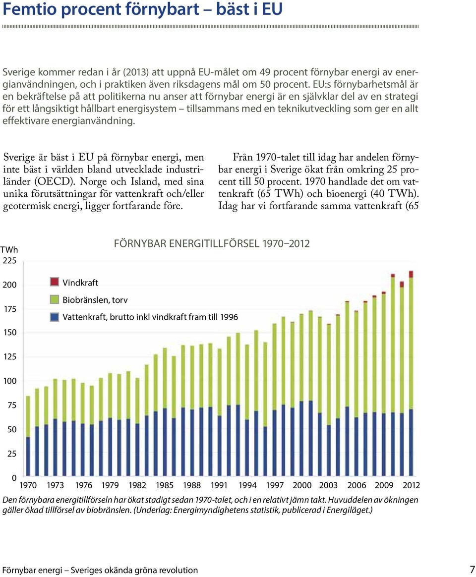 som ger en allt effektivare energianvändning. Sverige är bäst i EU på förnybar energi, men inte bäst i världen bland utvecklade industriländer (OECD).