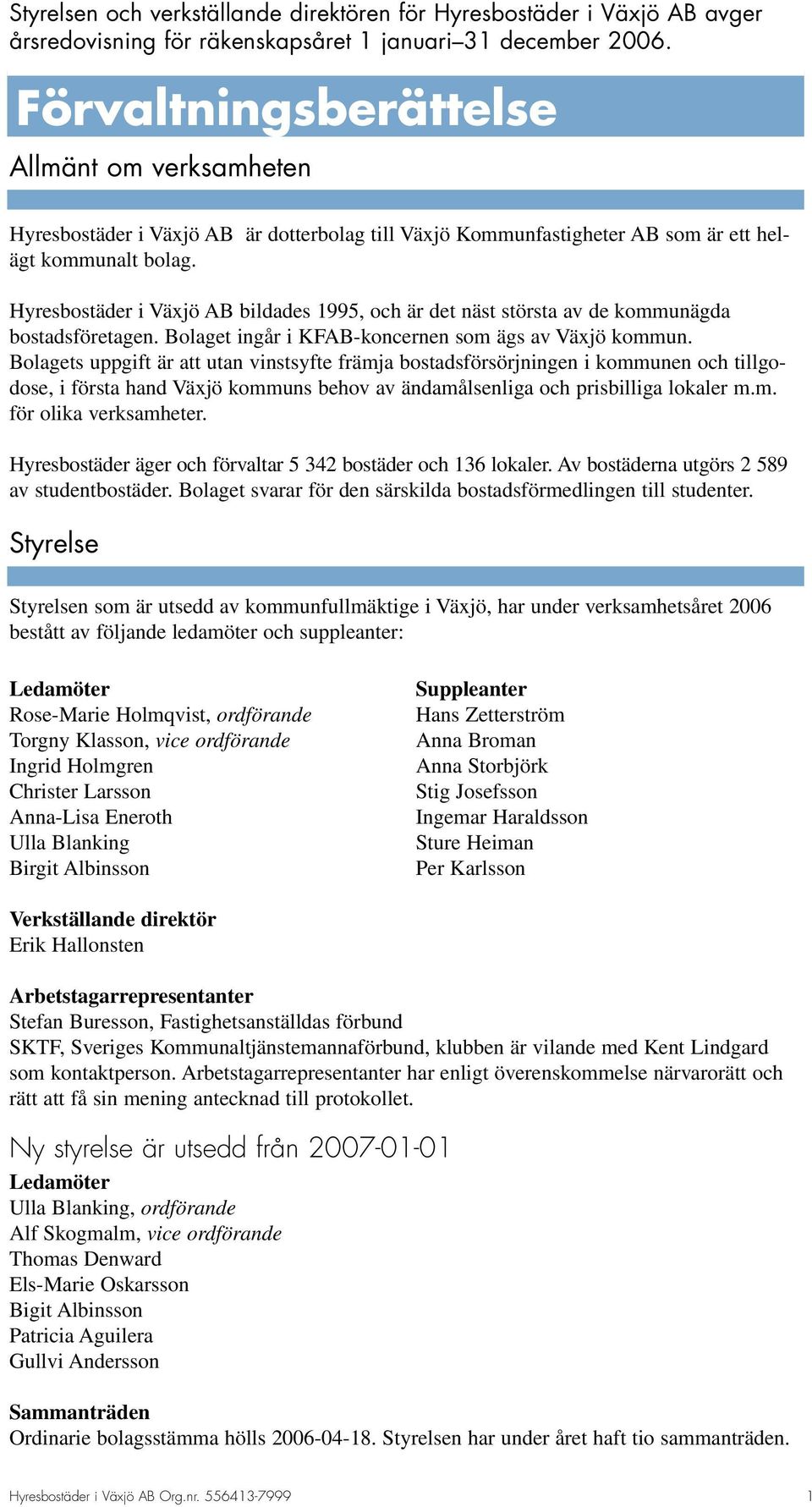 Hyresbostäder i Växjö AB bildades 1995, och är det näst största av de kommunägda bostadsföretagen. Bolaget ingår i KFAB-koncernen som ägs av Växjö kommun.