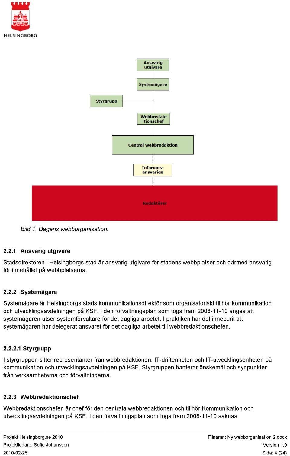 I praktiken har det inneburit att systemägaren har delegerat ansvaret för det dagliga arbetet till webbredaktionschefen. 2.