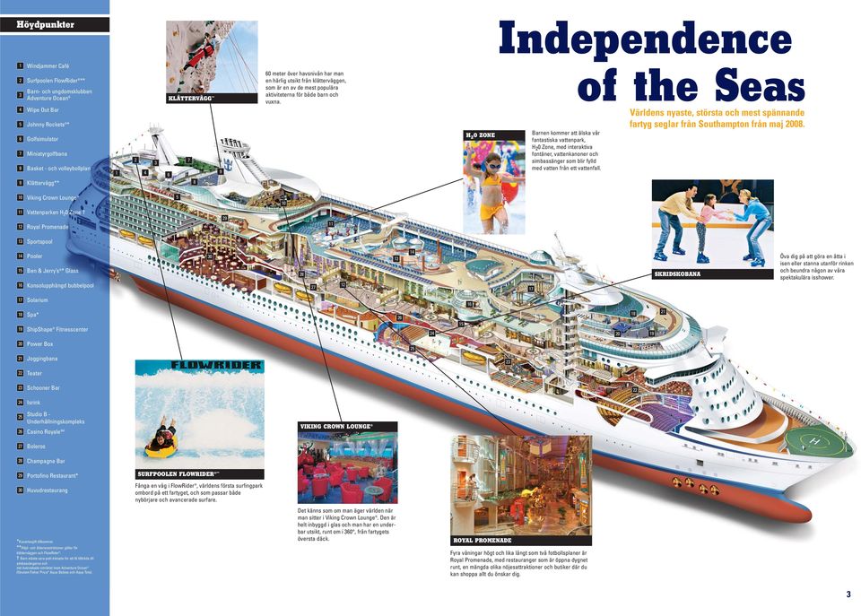 Independence of the Seas Världens nyaste, största och mest spännande 5 6 7 8 9 Johnny Rockets * Golfsimulator Miniatyrgolfbana Basket - och volleybollplan Klättervägg** 1 2 4 3 6 7 8 9 H 2 0 ZONE