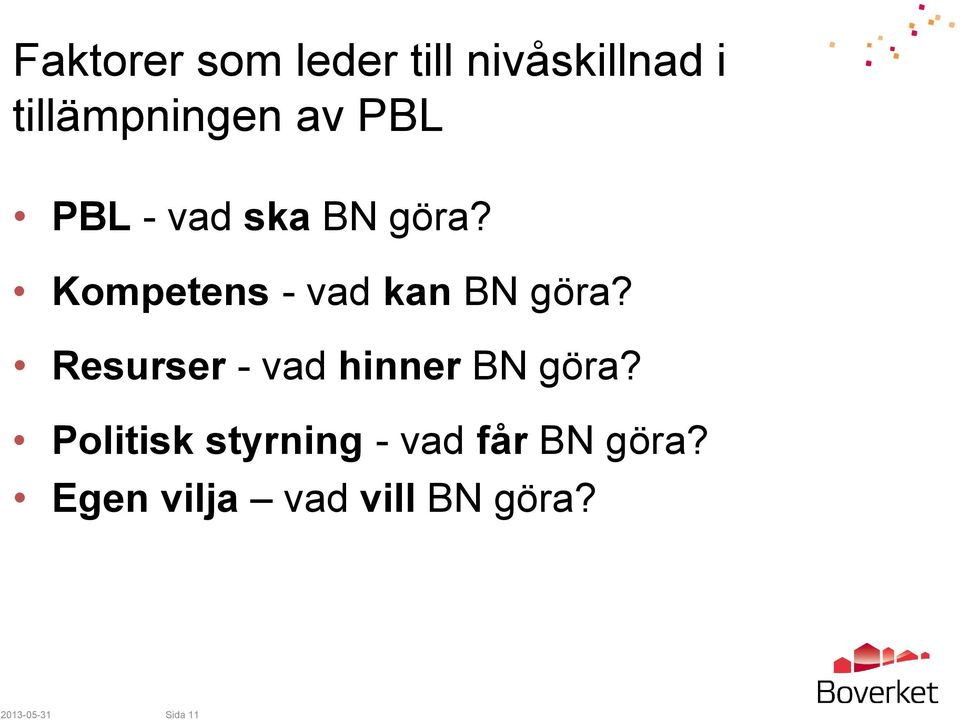 Resurser - vad hinner BN göra?