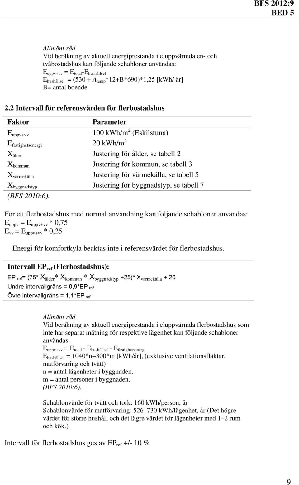 2 Intervall för referensvärden för flerbostadshus Faktor Parameter E uppv+vv 100 kwh/m 2 (Eskilstuna) E fastighetsenergi 20 kwh/m 2 X ålder Justering för ålder, se tabell 2 X kommun Justering för