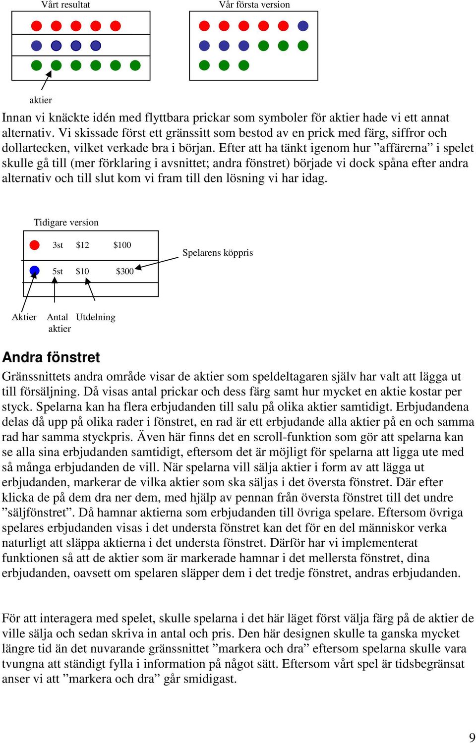 Efter att ha tänkt igenom hur affärerna i spelet skulle gå till (mer förklaring i avsnittet; andra fönstret) började vi dock spåna efter andra alternativ och till slut kom vi fram till den lösning vi