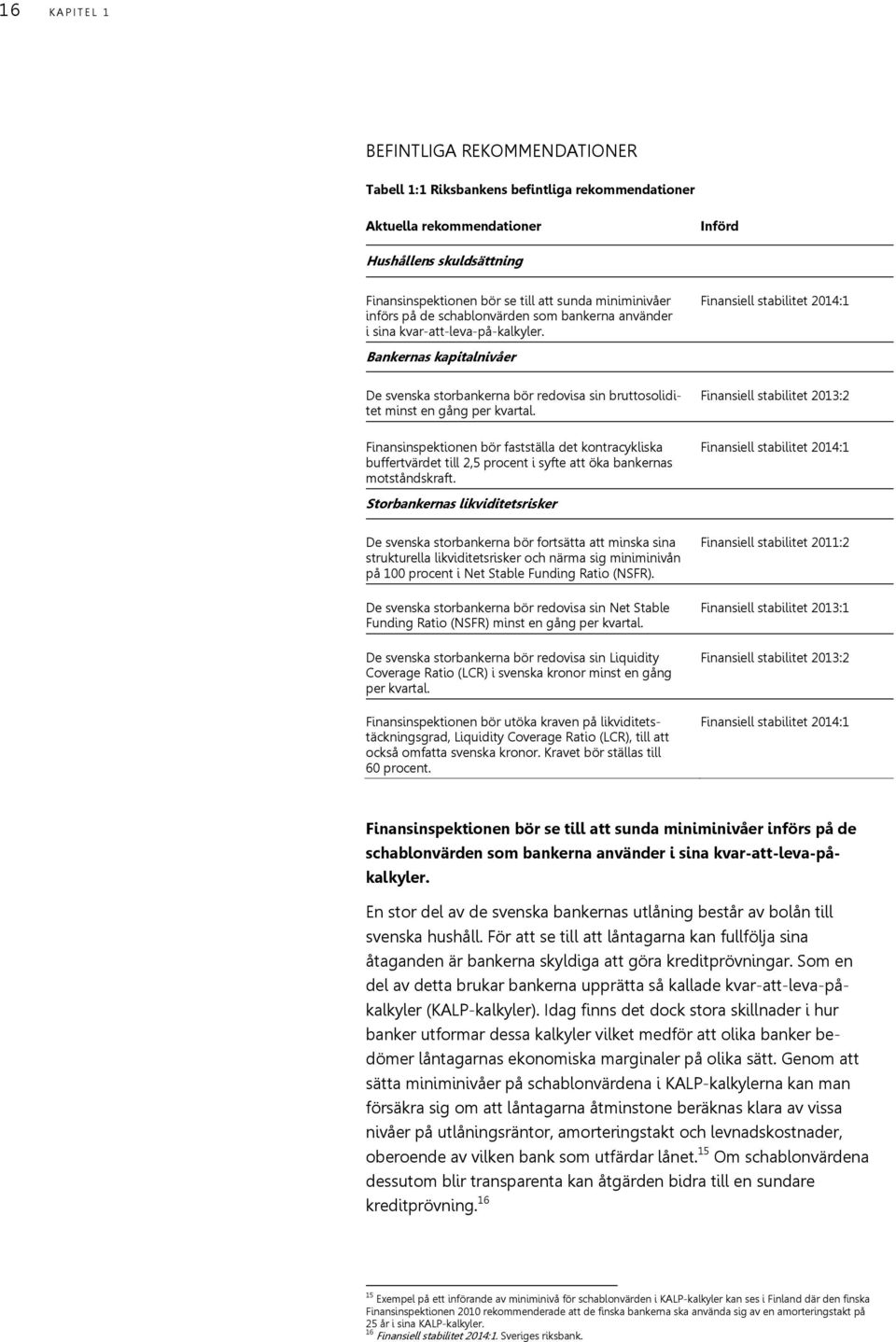 Finansiell stabilitet 214:1 Bankernas kapitalnivåer De svenska storbankerna bör redovisa sin bruttosoliditet minst en gång per kvartal.