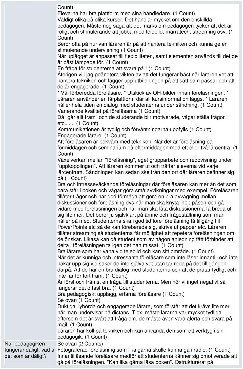 (1 Beror ofta på hur van läraren är på att hantera tekniken och kunna ge en stimulerande undervisning (1 När uplägget är anpassat till flexibiliteten, samt elementen används till det de är bäst