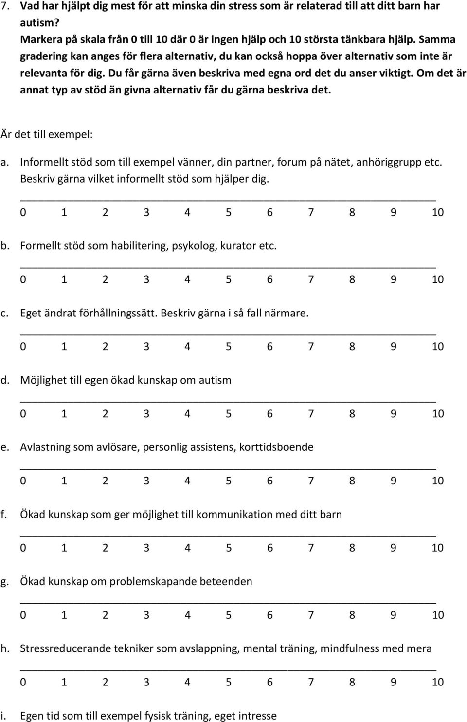 Om det är annat typ av stöd än givna alternativ får du gärna beskriva det. Är det till exempel: a. Informellt stöd som till exempel vänner, din partner, forum på nätet, anhöriggrupp etc.