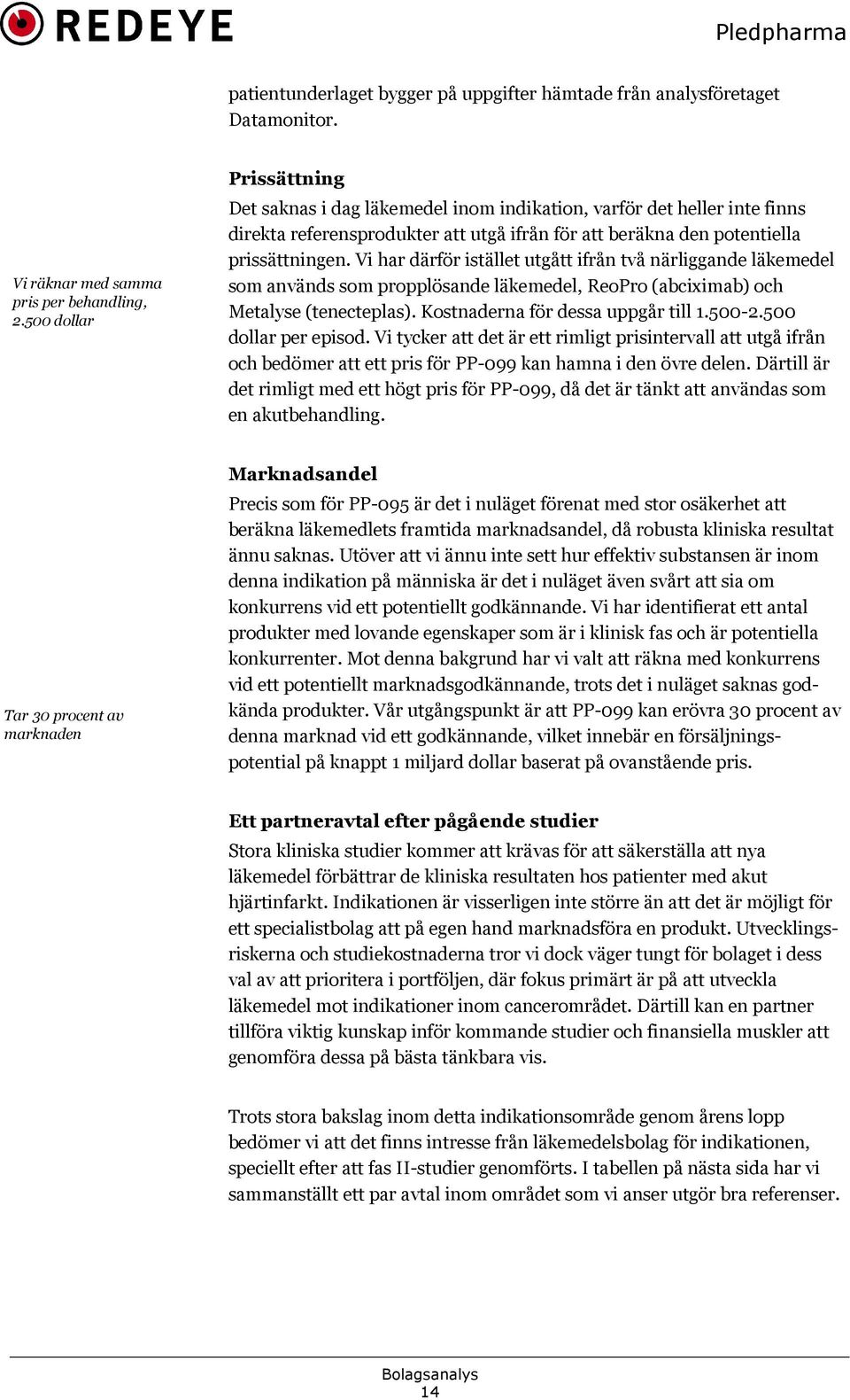 Vi har därför istället utgått ifrån två närliggande läkemedel som används som propplösande läkemedel, ReoPro (abciximab) och Metalyse (tenecteplas). Kostnaderna för dessa uppgår till 1.500-2.