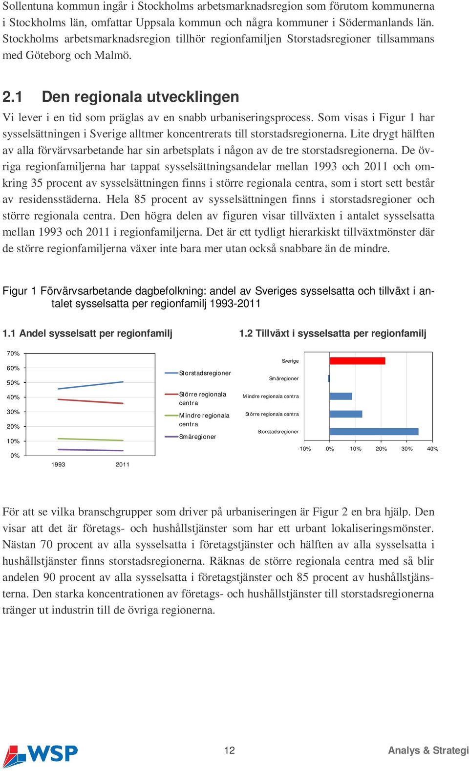 1 Den regionala utvecklingen Vi lever i en tid som präglas av en snabb urbaniseringsprocess. Som visas i Figur 1 har sysselsättningen i Sverige alltmer koncentrerats till storstadsregionerna.