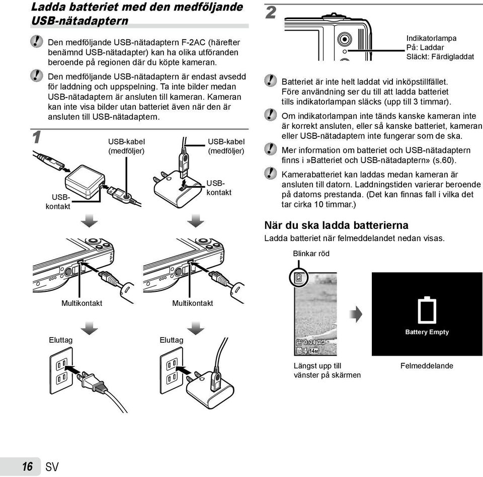 Kameran kan inte visa bilder utan batteriet även när den är ansluten till USB-nätadaptern.