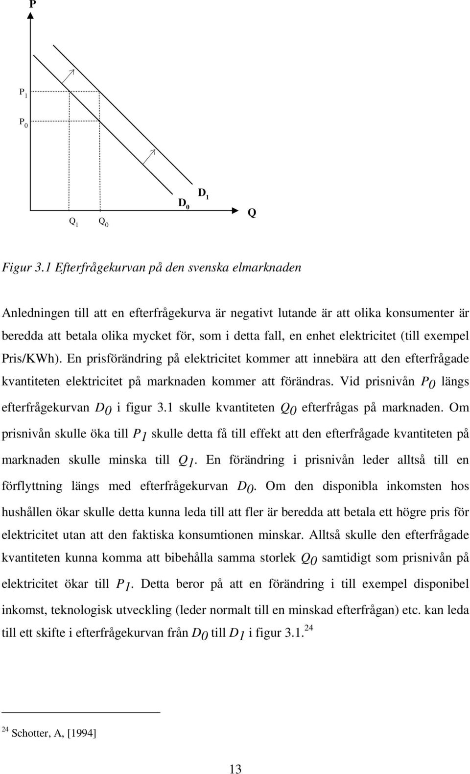 elektricitet (till exempel Pris/KWh). En prisförändring på elektricitet kommer att innebära att den efterfrågade kvantiteten elektricitet på marknaden kommer att förändras.