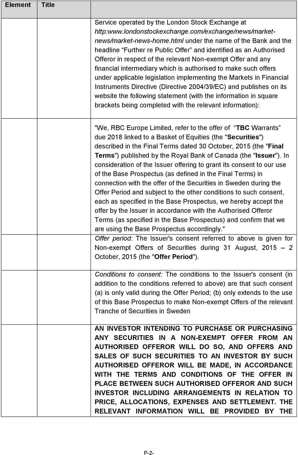 authorised to make such offers under applicable legislation implementing the Markets in Financial Instruments Directive (Directive 2004/39/EC) and publishes on its website the following statement