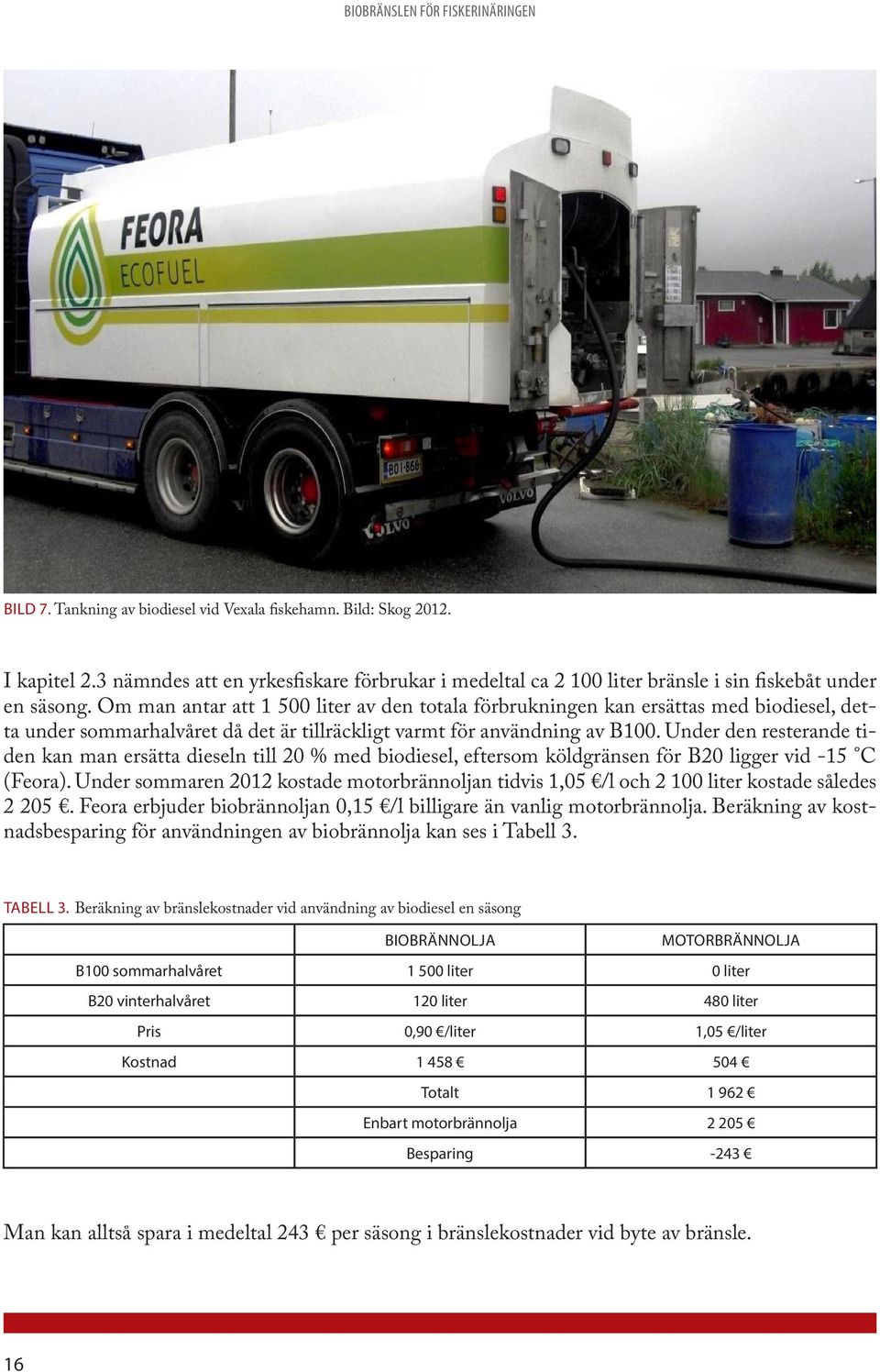 Om man antar att 1 500 liter av den totala förbrukningen kan ersättas med biodiesel, detta under sommarhalvåret då det är tillräckligt varmt för användning av B100.