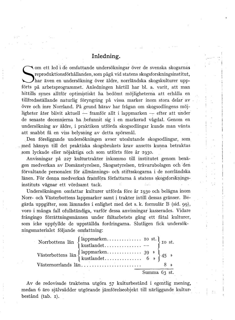 uppförts på arbetsprogrammet. Anedningen härti har b. a. varit, att man hittis synes atför optim~stiskt ha bedömt möjigheterna att erhåa en tifredsstäande naturig föryngring på vissa marker inom stora dear av övre och inre Norrand.