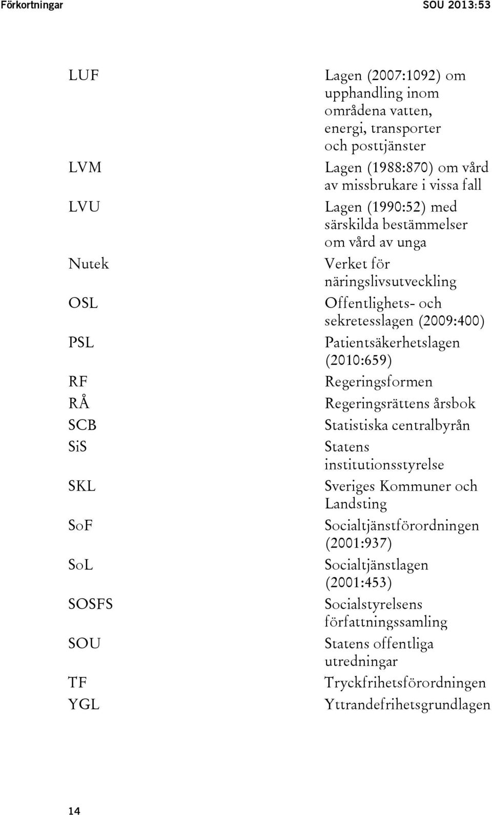 sekretesslagen (2009:400) Patientsäkerhetslagen (2010:659) Regeringsformen Regeringsrättens årsbok Statistiska centralbyrån Statens institutionsstyrelse Sveriges Kommuner och