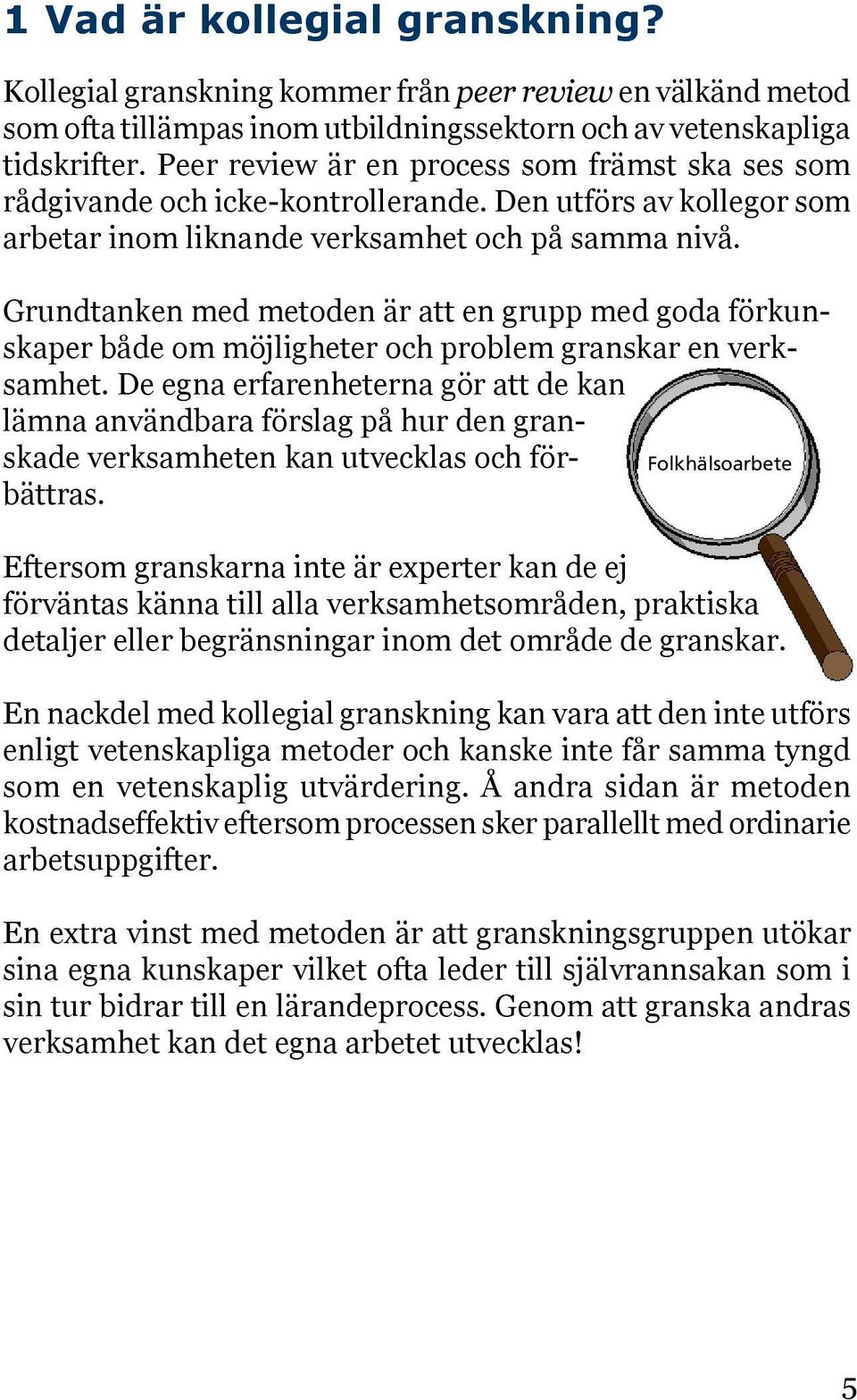 Grundtanken med metoden är att en grupp med goda förkunskaper både om möjligheter och problem granskar en verksamhet.