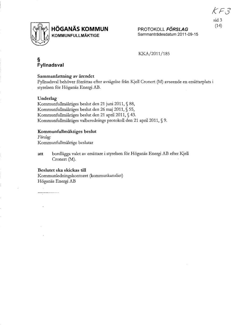 Underlag Kommunfullmäktiges beslut den 21 juni 2011, 88, Kommunfullmäktiges beslut den 26 maj 2011, 55, Kommunfullmäktiges beslut den 21 april 2011, 43.