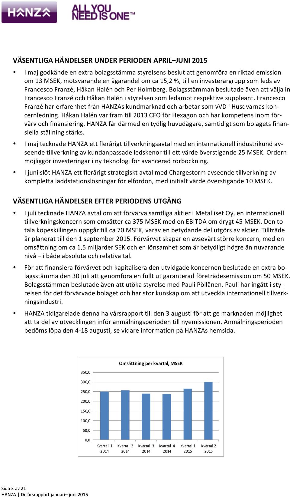 Francesco Franzé har erfarenhet från HANZAs kundmarknad och arbetar som vvd i Husqvarnas kon- cernledning.