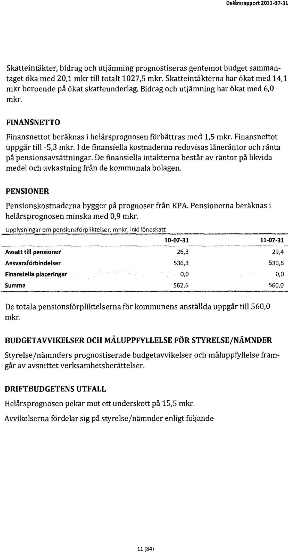 Finansnettot uppgår till-5,3 mkr. l de finansiella kostnaderna redovisas låneräntor och ränta på pensionsavsättningar.