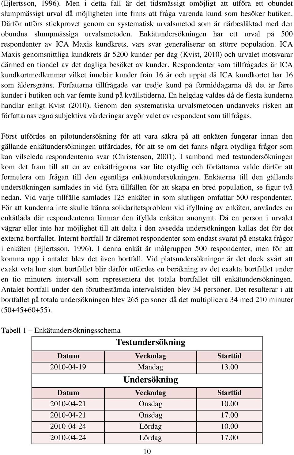 Enkätundersökningen har ett urval på 500 respondenter av ICA Maxis kundkrets, vars svar generaliserar en större population.