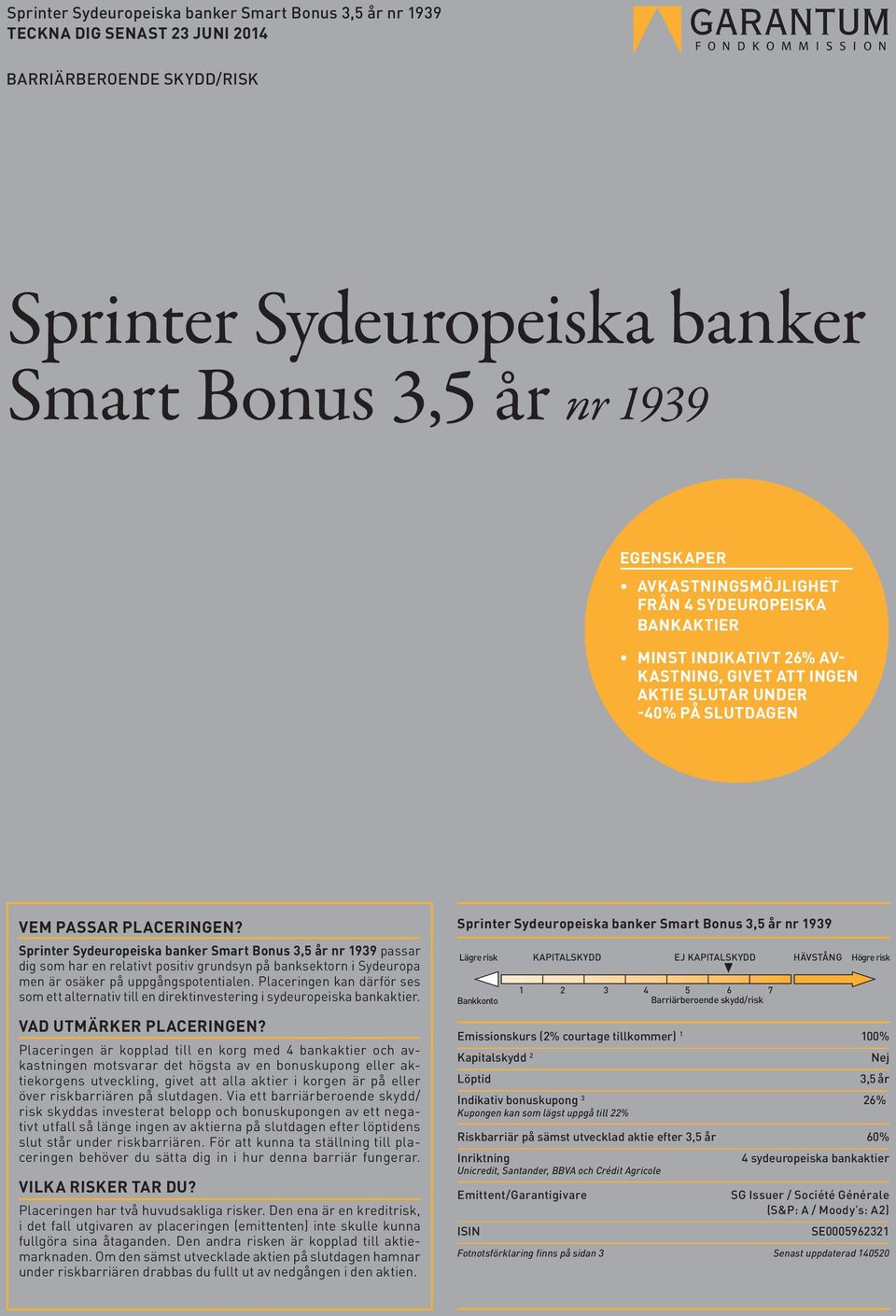 Sprinter Sydeuropeiska banker Smart Bonus 3,5 år nr 1939 passar dig som har en relativt positiv grundsyn på banksektorn i Sydeuropa men är osäker på uppgångspotentialen.