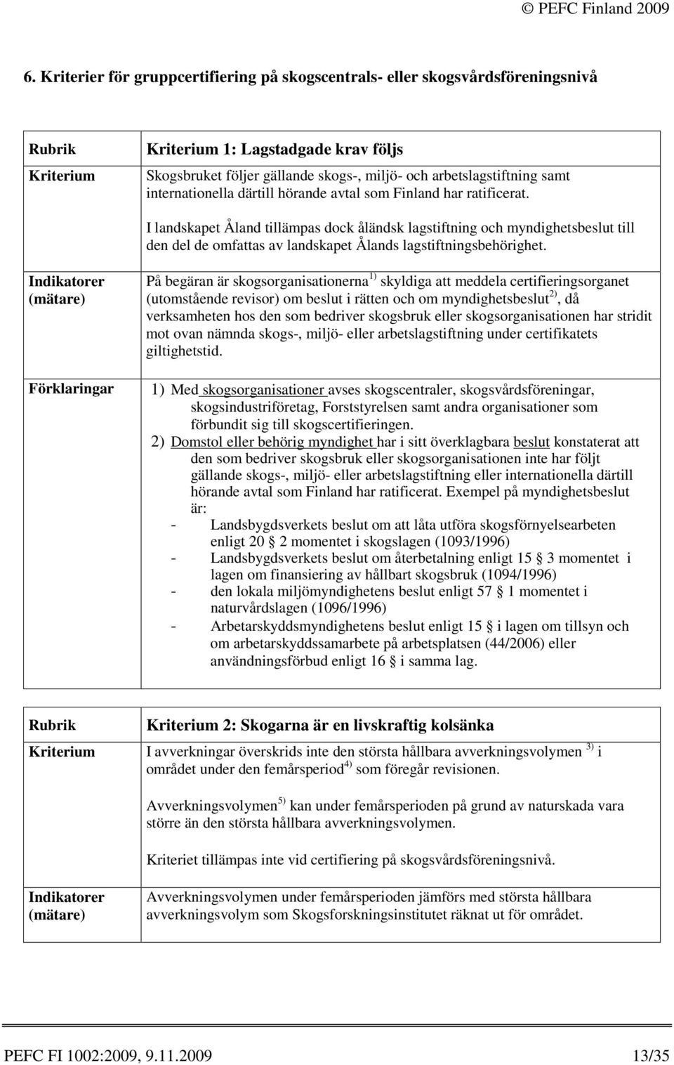 På begäran är skogsorganisationerna 1) skyldiga att meddela certifieringsorganet (utomstående revisor) om beslut i rätten och om myndighetsbeslut 2), då verksamheten hos den som bedriver skogsbruk