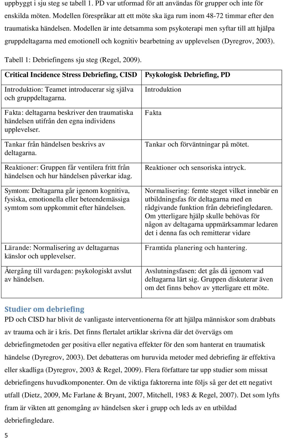 Modellen är inte detsamma som psykoterapi men syftar till att hjälpa gruppdeltagarna med emotionell och kognitiv bearbetning av upplevelsen (Dyregrov, 2003).