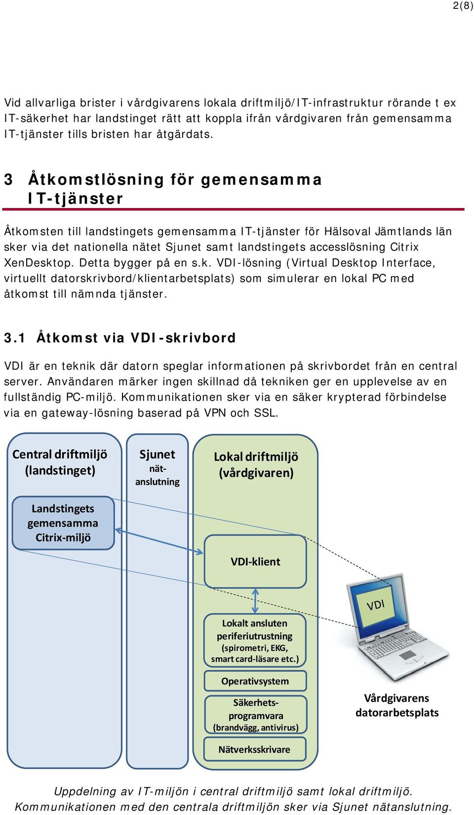 3 Åtkomstlösning för gemensamma IT-tjänster Åtkomsten till landstingets gemensamma IT-tjänster för Hälsoval Jämtlands län sker via det nationella nätet Sjunet samt landstingets accesslösning Citrix