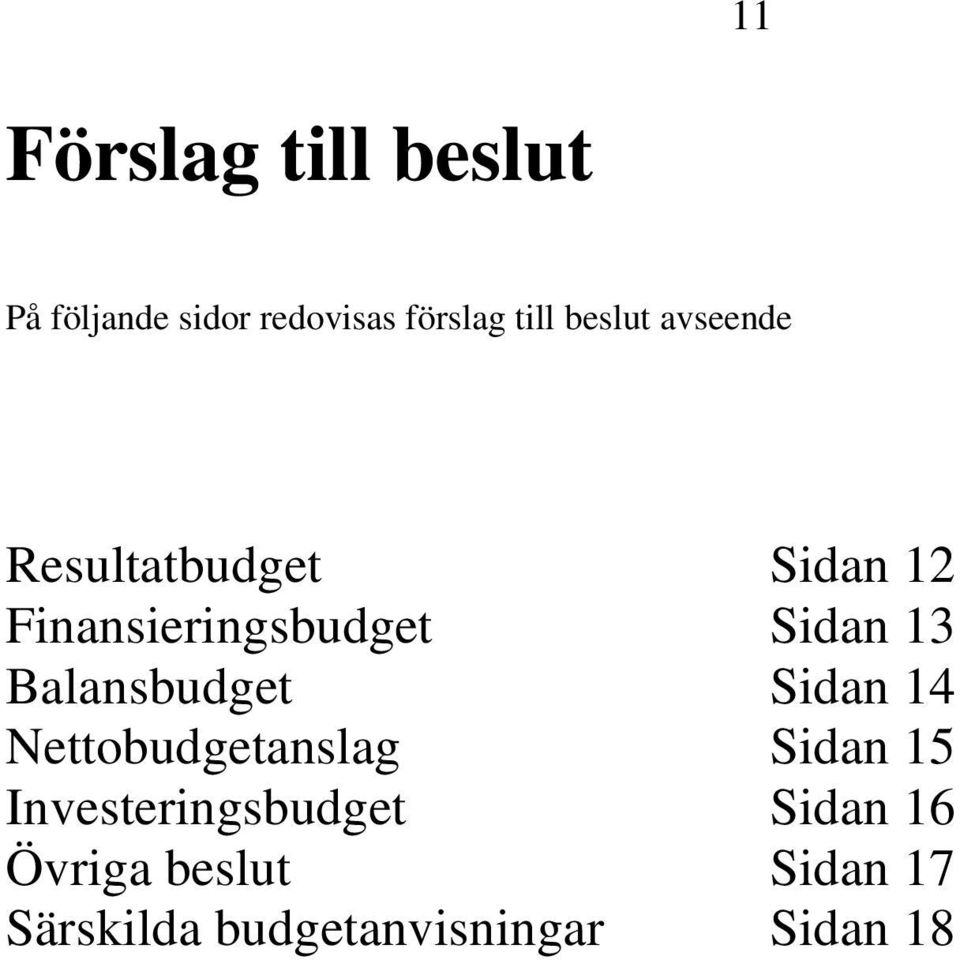 13 Balansbudget Sidan 14 Nettobudgetanslag Sidan 15