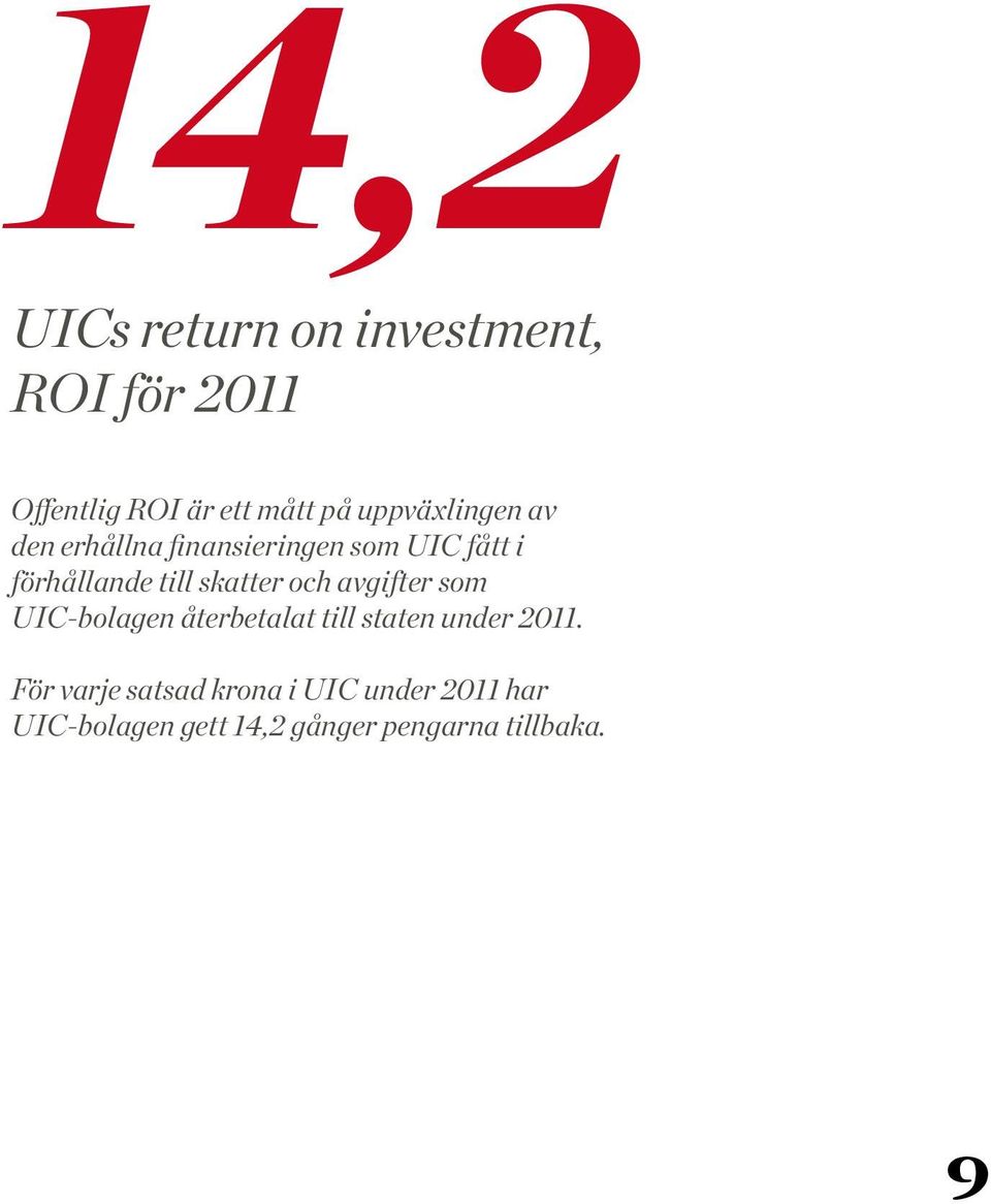 skatter och avgifter som UIC-bolagen återbetalat till staten under 2011.