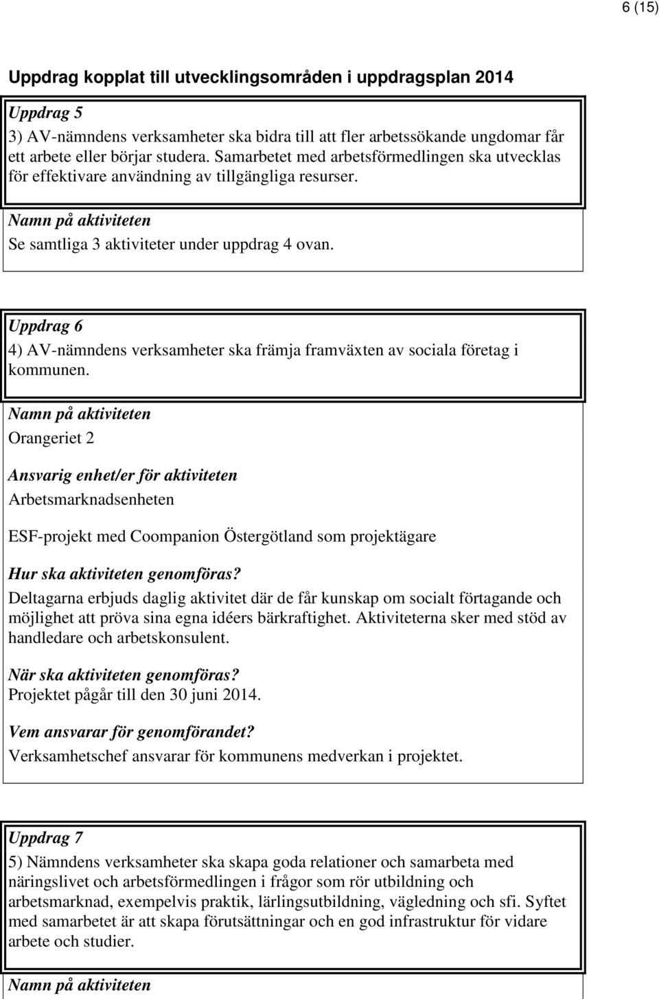 Uppdrag 6 4) AV-nämndens verksamheter ska främja framväxten av sociala företag i kommunen.