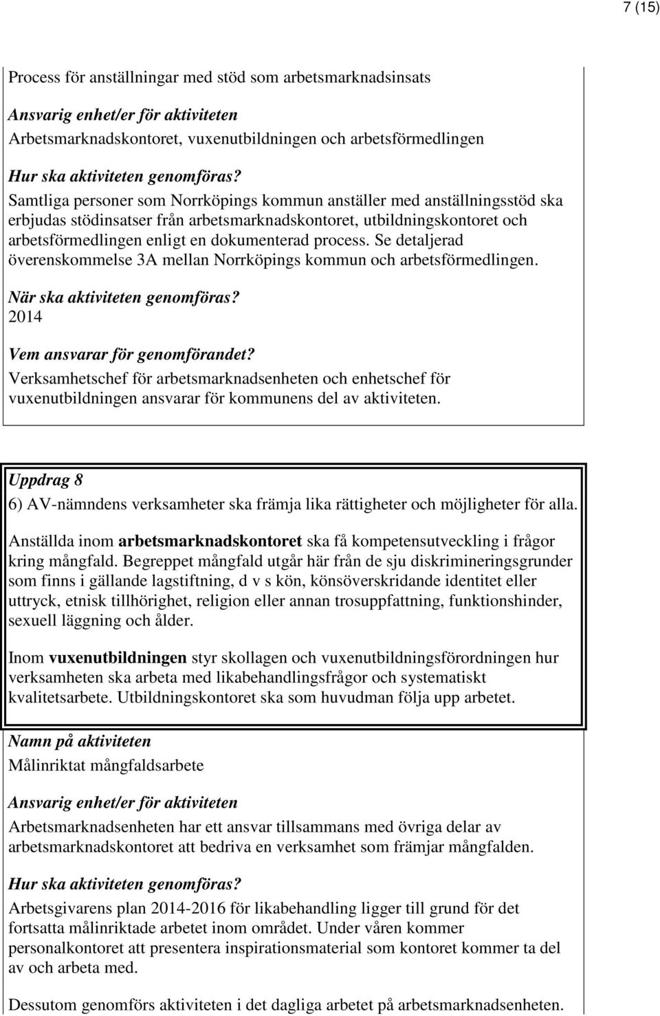 Se detaljerad överenskommelse 3A mellan Norrköpings kommun och arbetsförmedlingen.