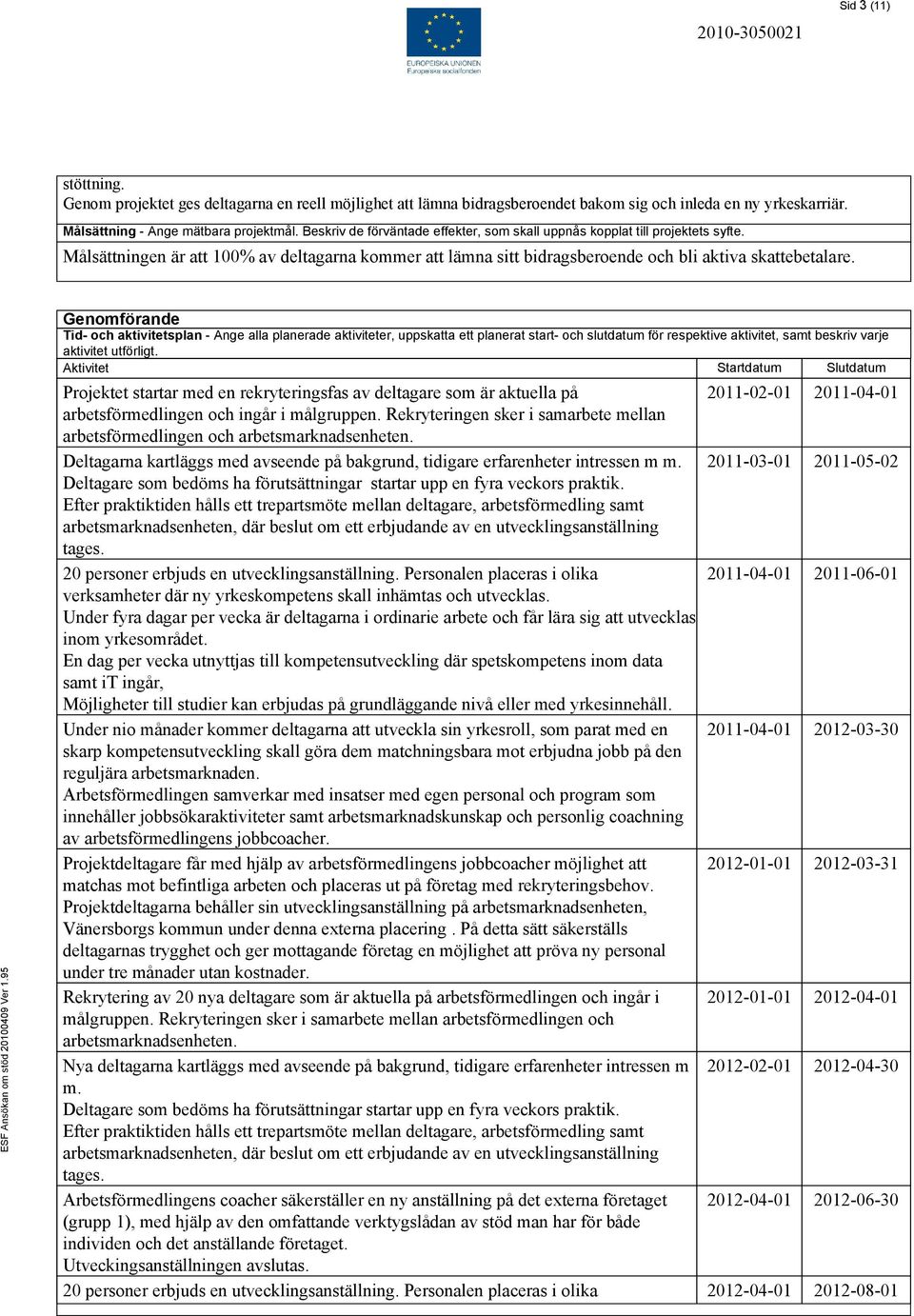 Genomförande Tid- och aktivitetsplan - Ange alla planerade aktiviteter, uppskatta ett planerat start- och slutdatum för respektive aktivitet, samt beskriv varje aktivitet utförligt.