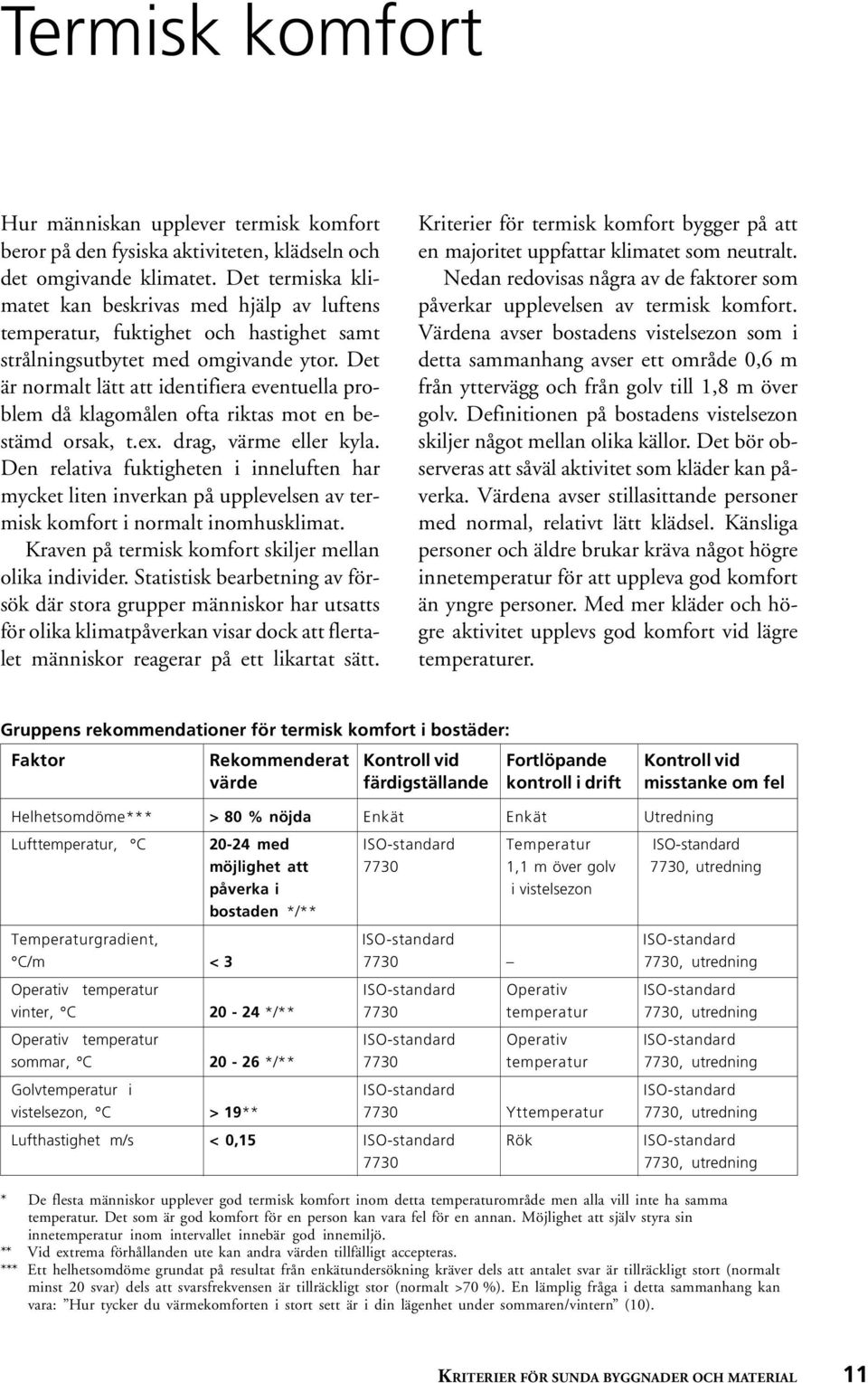 Det är normalt lätt att identifiera eventuella problem då klagomålen ofta riktas mot en bestämd orsak, t.ex. drag, värme eller kyla.